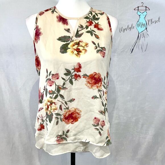 Violet & Claire ivory floral double layer keyhole top size medium - Picture 1 of 6